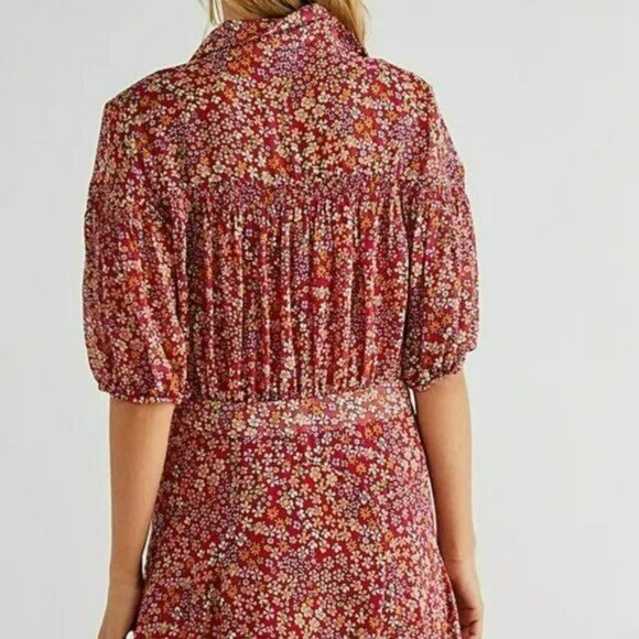 Free People floral print plunge mini dress with half sleeves size medium NWTs - Picture 12 of 12